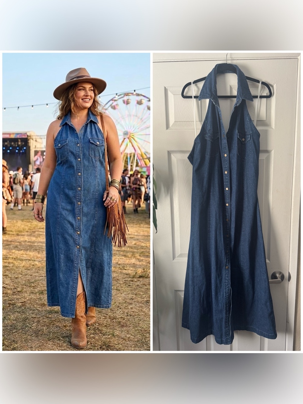 NEW Casablanca Denim Halter Snap Up Maxi Dress - XL